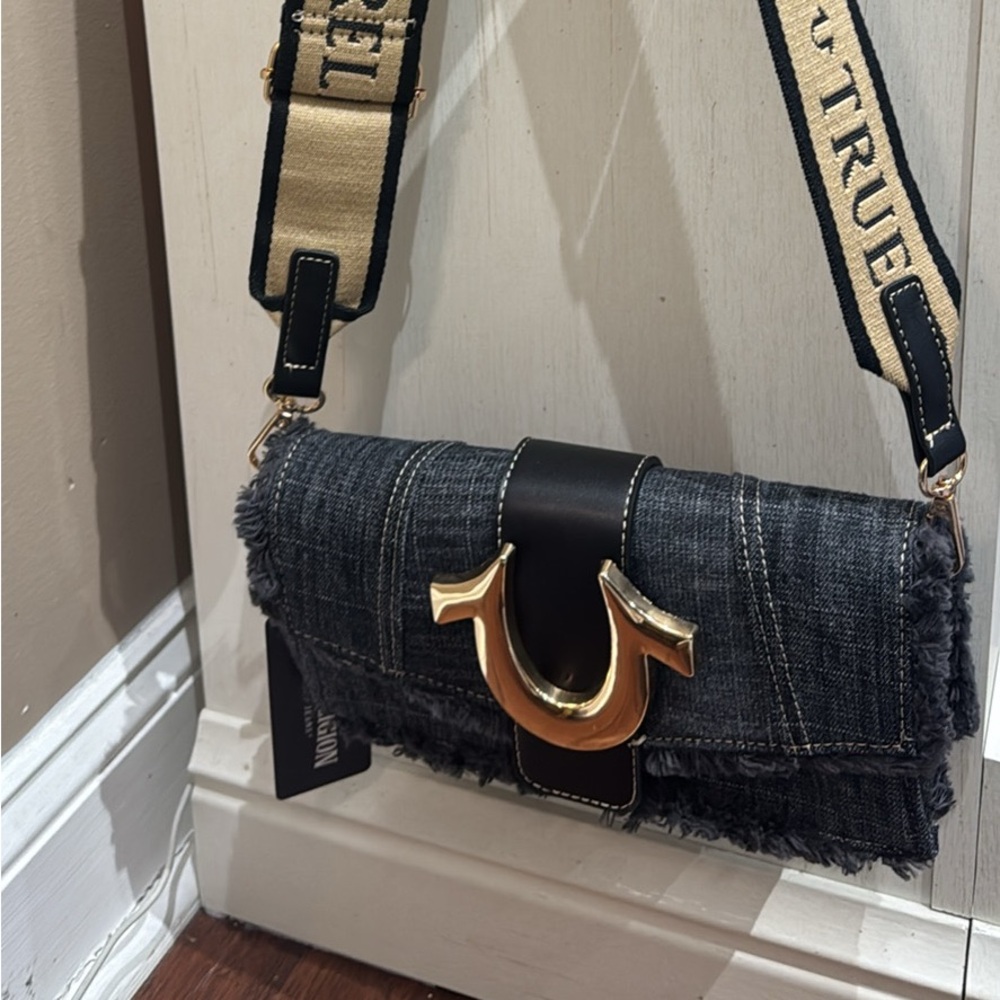 True Religion Denim Crossbody Bag with Gold Details